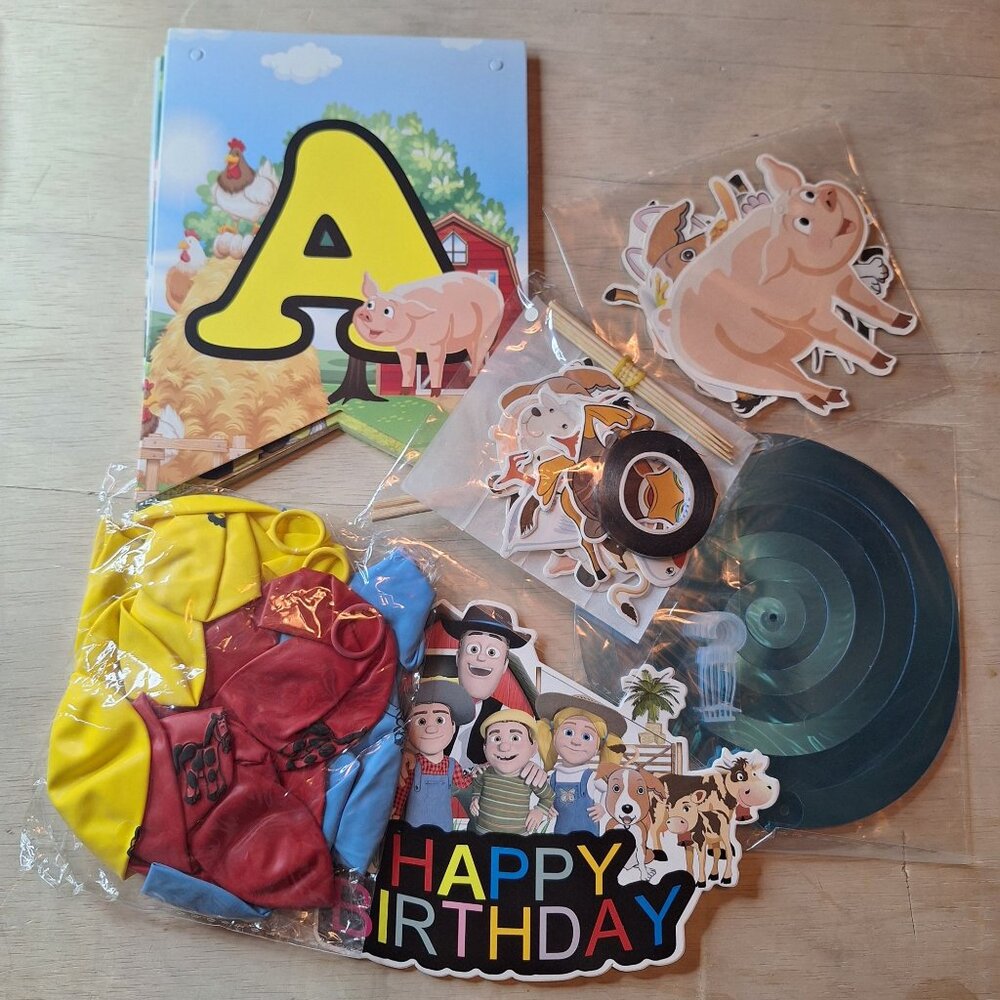 Farmyard Themed Birthday Party Decoration Streamer Banner Animals Cake‎ Topper